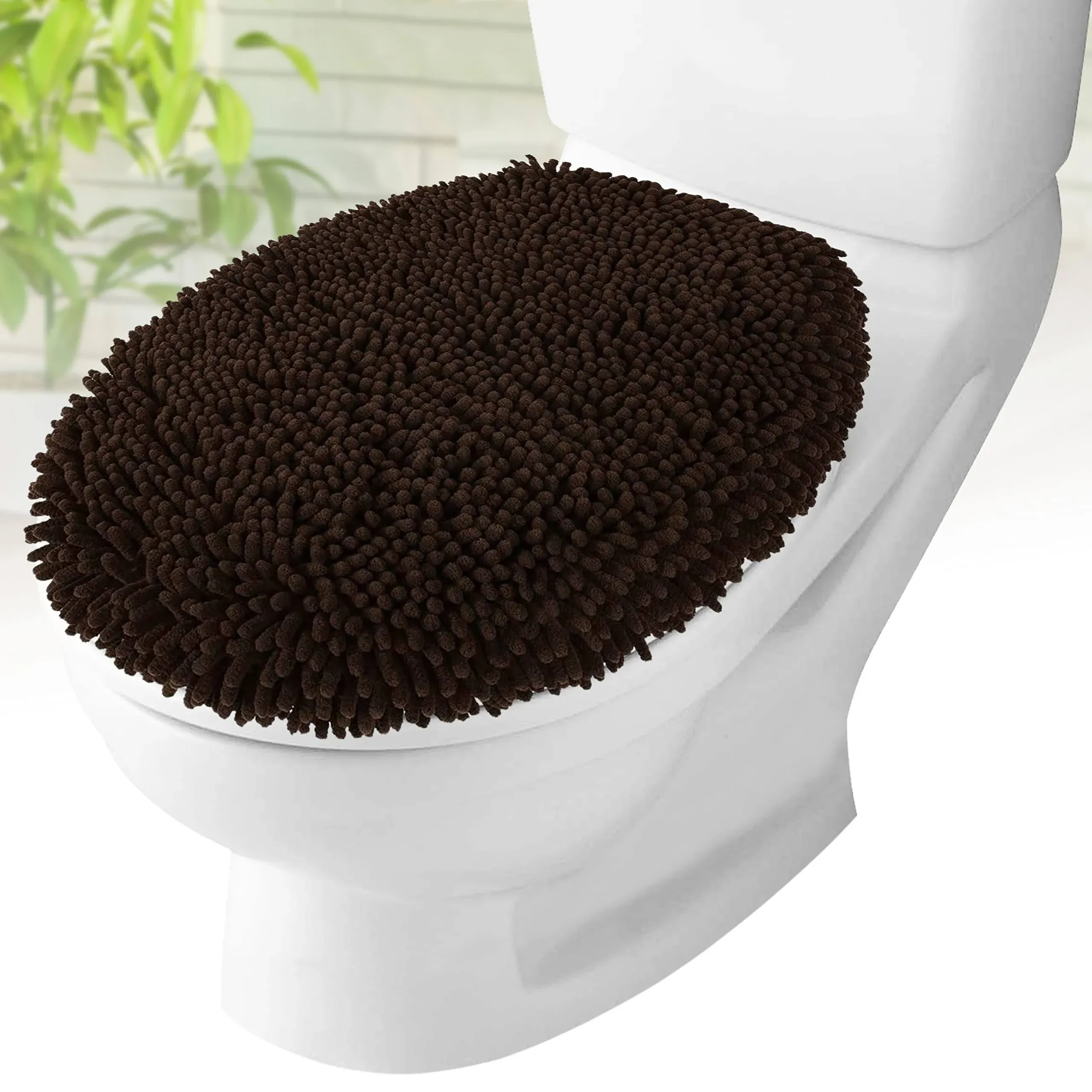 MAYSHINE Plush Shaggy Standard Toilet Seat Lid Cover (Brown) | Fuzzy Chenille