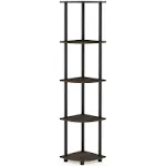 Furinno Turn-N-Tube 5 Tier Corner Display Rack Multipurpose Shelving Unit, Dark Brown Grain/Black