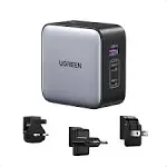 UGREEN 65W Nexode Gan USB C 3-Port Charger with US/UK/EU Plug for Travel