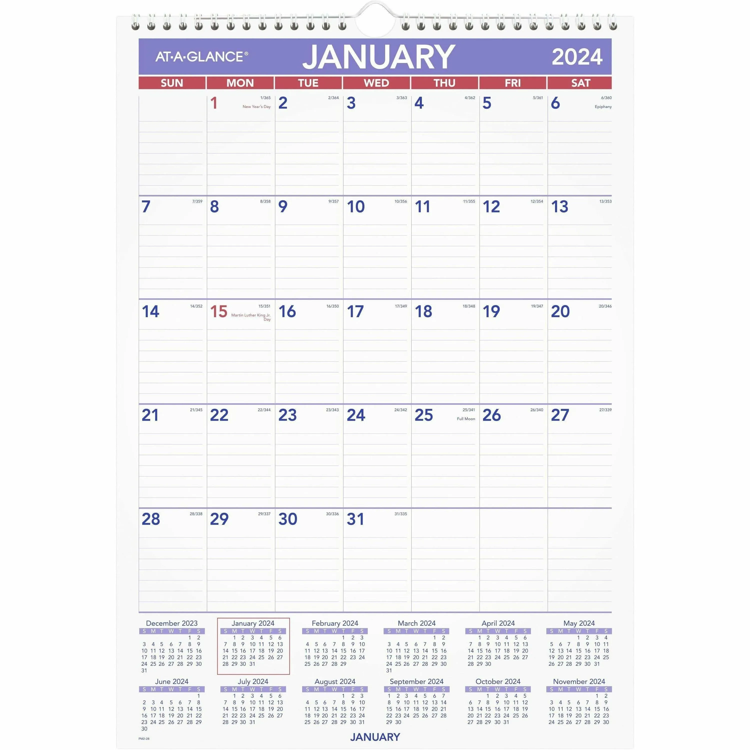 At-a-glance Monthly Wall Calendar with Ruled Daily Blocks 12 x 17 White Sheets 12-Month Jan to Dec 2024