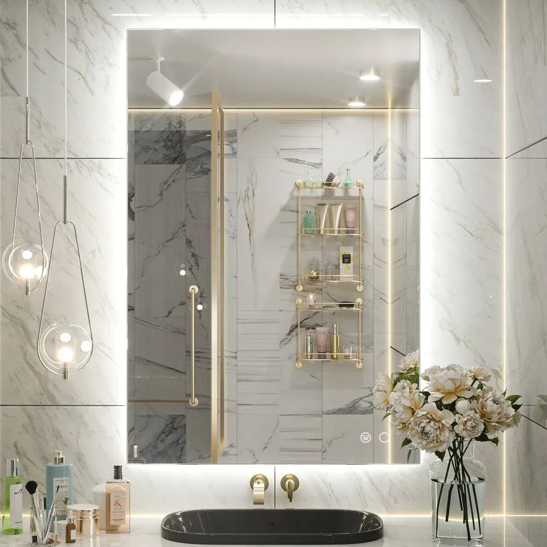 LED Backlit Frameless Lighted Bathroom Wall Mirror Vanity Mirror Dimmable Anti Fog Orren Ellis Size: 24" x 36"