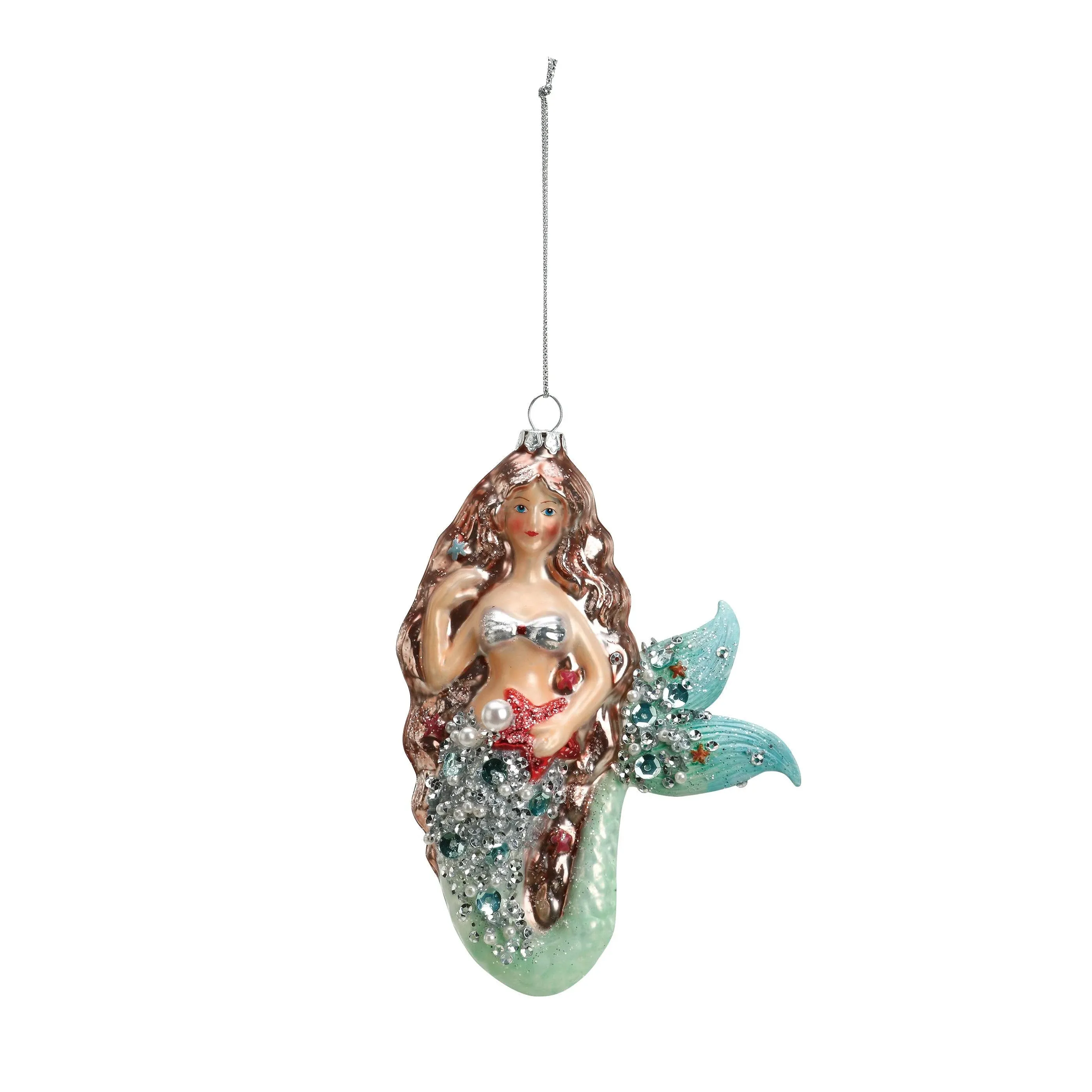 DEMDACO Enchanted Mermaid Glitter Blue 6 x 4 Glass Christmas Figurine Ornament