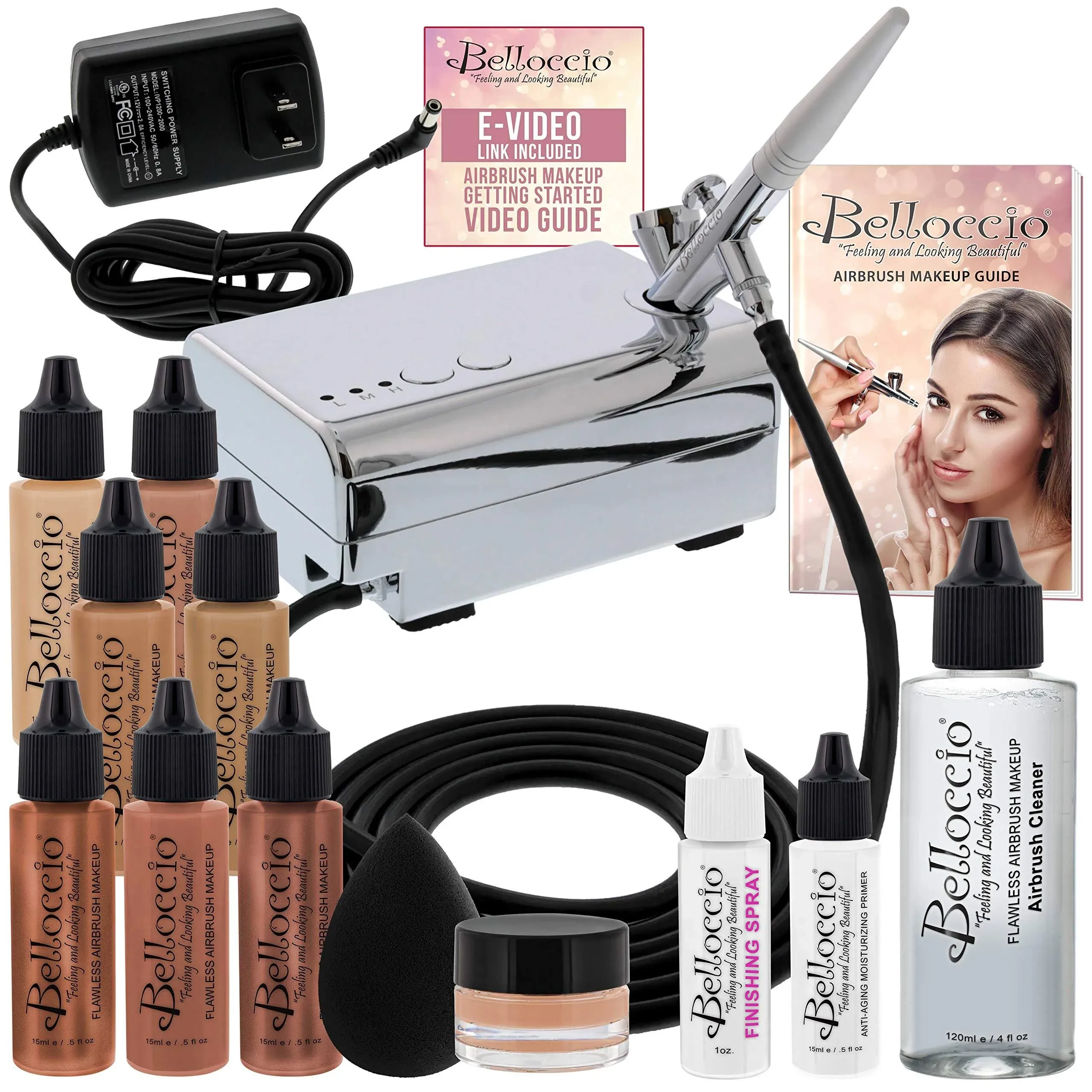 Belloccio Professional Deluxe Medium Shade Airbrush Cosmetic Makeup System Kit