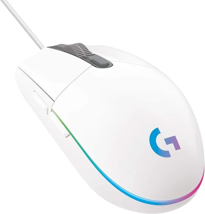 Logitech G203 Wired Gaming Mouse, 8,000 DPI, Rainbow Optical Effect LIGHTSYNC RGB, 6 Programmable Buttons, On-Board Memory, Screen Mapping, PC/Mac Computer and Laptop Compatible - White