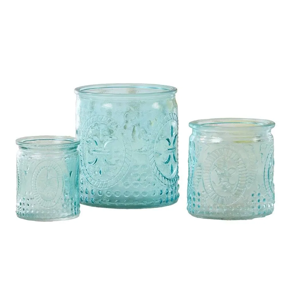 Kate Aspen Nesting Blue Glass Votive Candle (Set of 3) Vintage Tea Light Holders