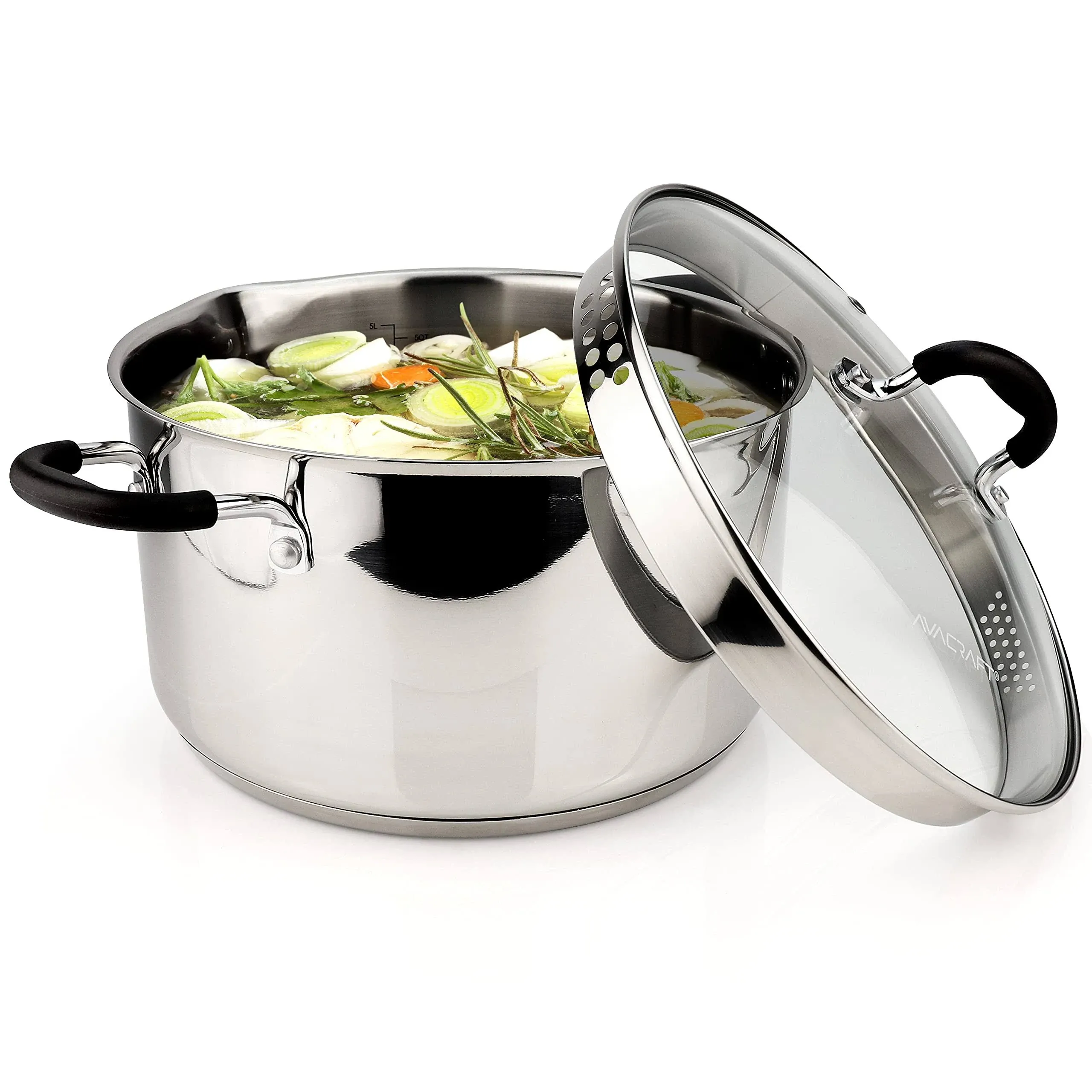 Stainless Steel Stockpot with Glass Strainer Lid, 6 Quart Pot, Saucepan cookware