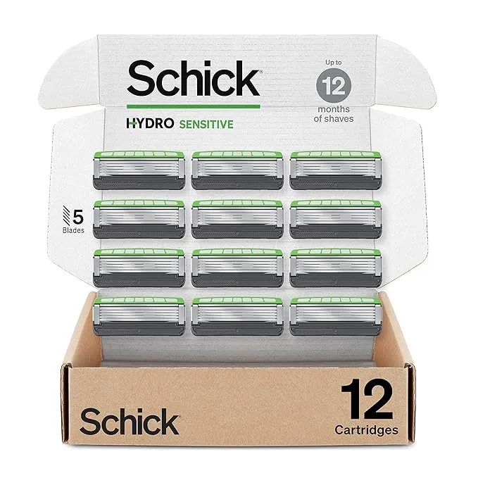 Schick Hydro 5-Blade Skin Comfort Dry Skin Men's Razor Blade Refill, 12 Ct, Mens Razor, Specially Formulated For Dry Skin