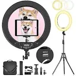 18 inch Ring Light with Stand and Phone Holder & Ball Head, 60W Bi-Color 3000-5800K, Professional Ring Light with Tripod for Makeup, Vlog, Tattoo, Large Ring Light for Phone, Camera, Tablet