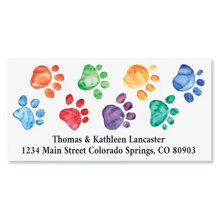 Watercolor Paws Personalized Deluxe Return Address Labels- Set of 144 1-1/8" x 2-1/4" Self-Adhesive, Flat-Sheet Labels, by Colorful Images