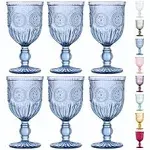 Yungala Blue Wine Glasses Set of 6 Glass Goblets, 10oz Dishwasher-Safe, Handcrafted Stemmed