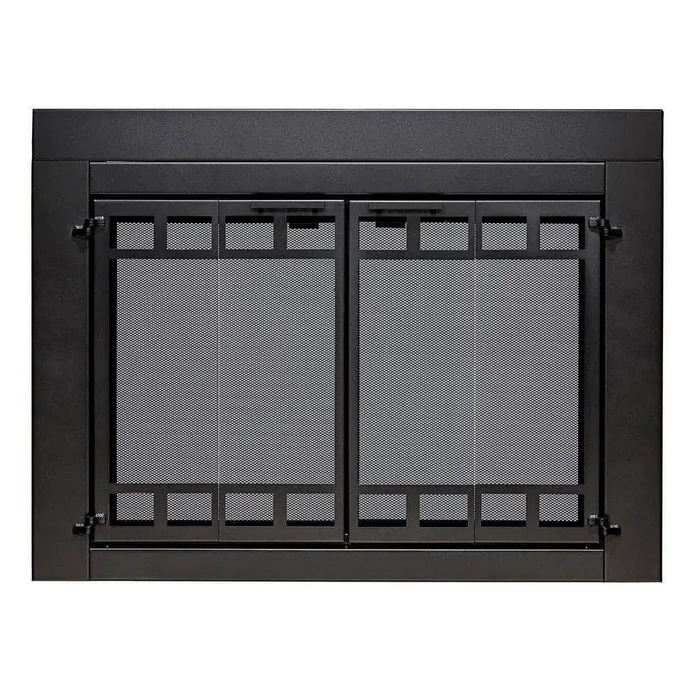 Uniflame Connor Black Bi-Fold Style Fireplace Doors with Smoke Tempered Glass, Medium