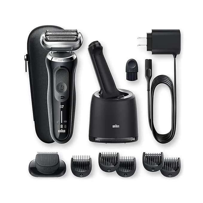 Braun Electric Razor for Men, Series 7 7075cc 360 Flex Head Electric Foil Shaver with Beard Trimmer, Rechargeable, Wet & Dry, 4in1 SmartCare Center and Travel Case