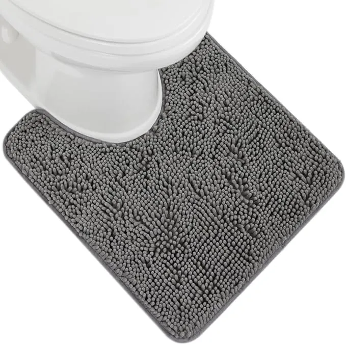 Gorilla Grip Plush Absorbent Shaggy Chenille Bath Rug Mat for Toilet Base with Rubber Backing, Machine Washable, Microfiber Bathroom Contour Mats for Toilets, Bath Room Decor, Oval, 22.5x19.5, Grey