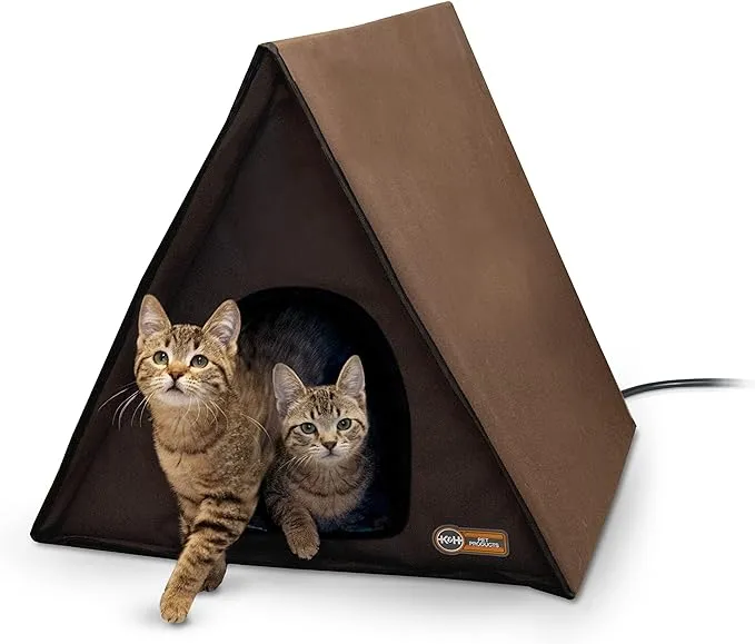 K&H Pet Products Heated Multi-Kitty A-Frame Outdoor Cat House, Feral Cat Shelter with Escape Door, Chocolate 35 X 20.5 X 20 Inches HeatedK&H Pet Products Heated Multi-Kitty A-Frame Outdoor Cat House, Feral Cat Shelter with Escape Door, Chocolate 35 X 20.