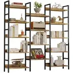 Ironck Bookcases and Bookshelves Triple Wide 5 Tiers Industrial Bookshelf with Baffles Large Etagere Bookshelf with Metal Frame for Living Room Home