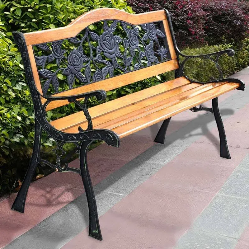 Outdoor Cast Iron Patio Bench Rose | Costway