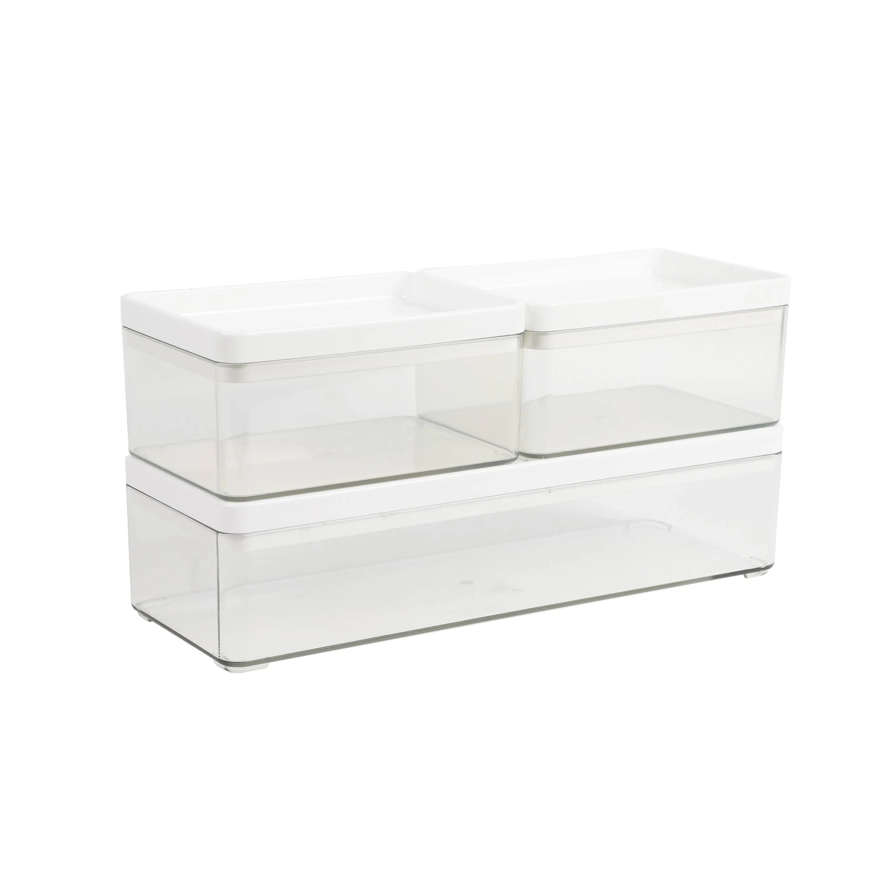 Martha Stewart Grady Clear Plastic Stackable Storage Boxes with White Plastic ...