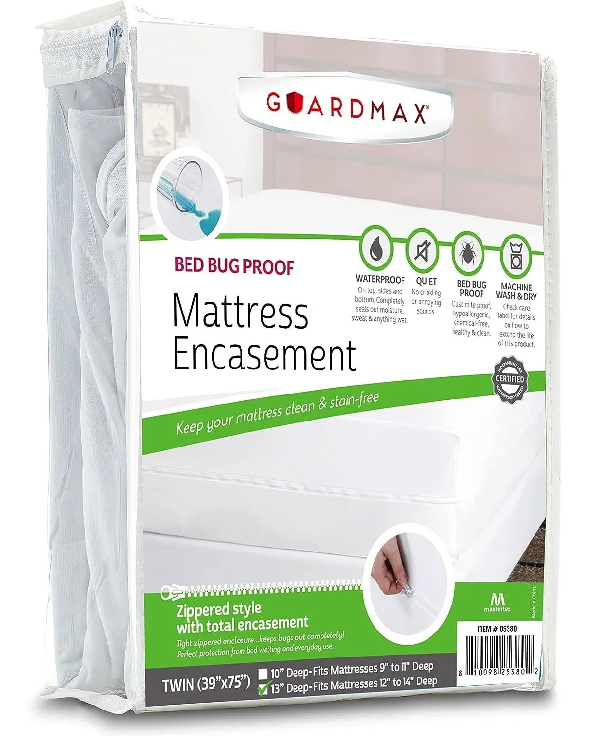 Guardmax Waterproof King Mattress Protector Encasement with Zipper - White