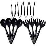 Supernal 72pcs Plastic Serving Utensils Heavy Duty Disposable Serving Tongs Black Disposable Serving Set 10" Spoons 10" Forks 6" Tongs Each 24pcs