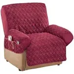 Collections Etc Diamond-Shape Quilted Stretch Recliner Cover with Storage Pockets - Furniture Protector, Recliner, Burgundy, Red