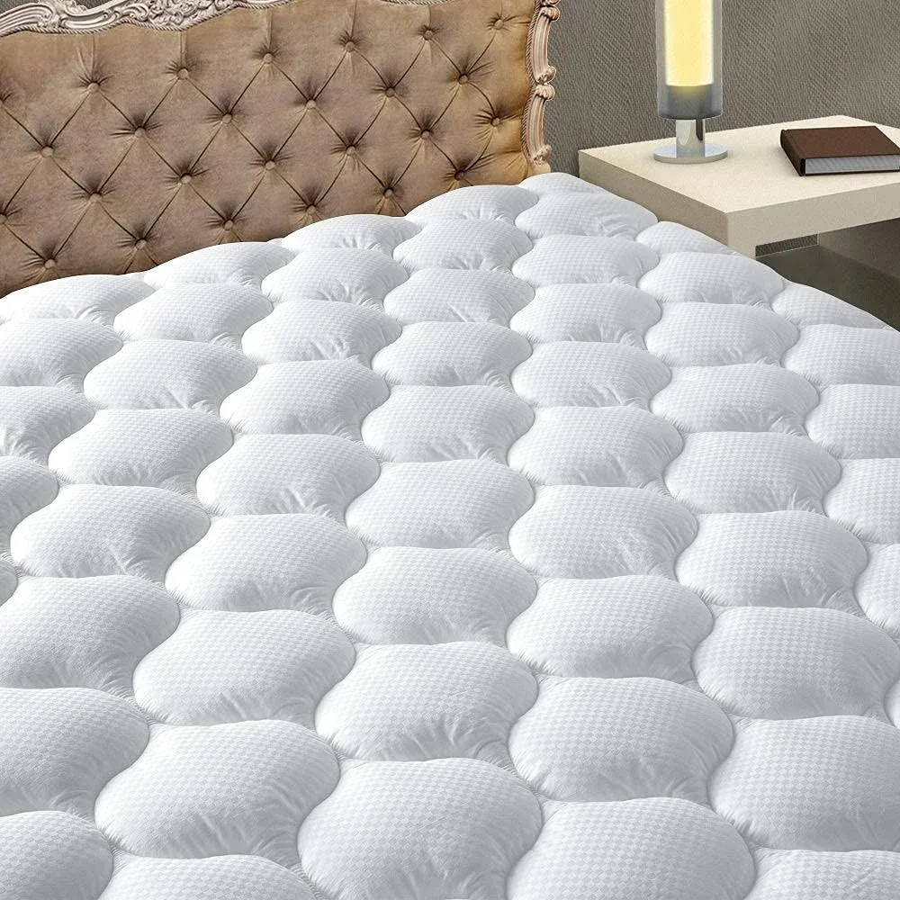 MATBEBY Bedding Quilted Fitted California King Mattress Pad Cooling Breathable Fluffy Soft Mattress Pad Stretches up to 21 Inch Deep, California King Size, White, Mattress Topper Mattress Protector