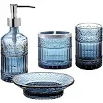 Whole Housewares DZ-GW18-S Decorative Blue Glass Bathroom Decor Accessories Set,