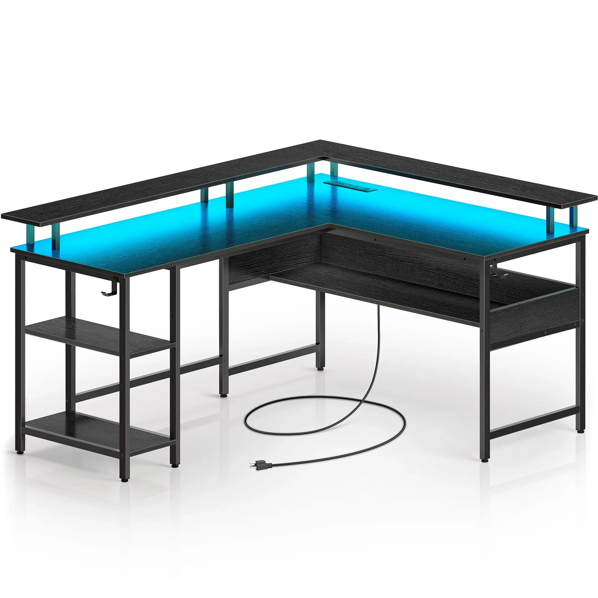 Rolanstar Computer Desk L Shaped 59'' with LED Lights and Power Outlets ...