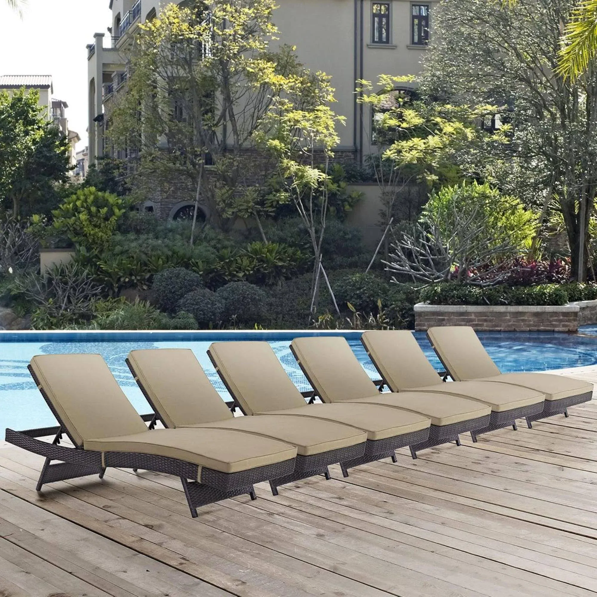 Convene Set Of 6 Outdoor Patio Chaise Loungers In Brown