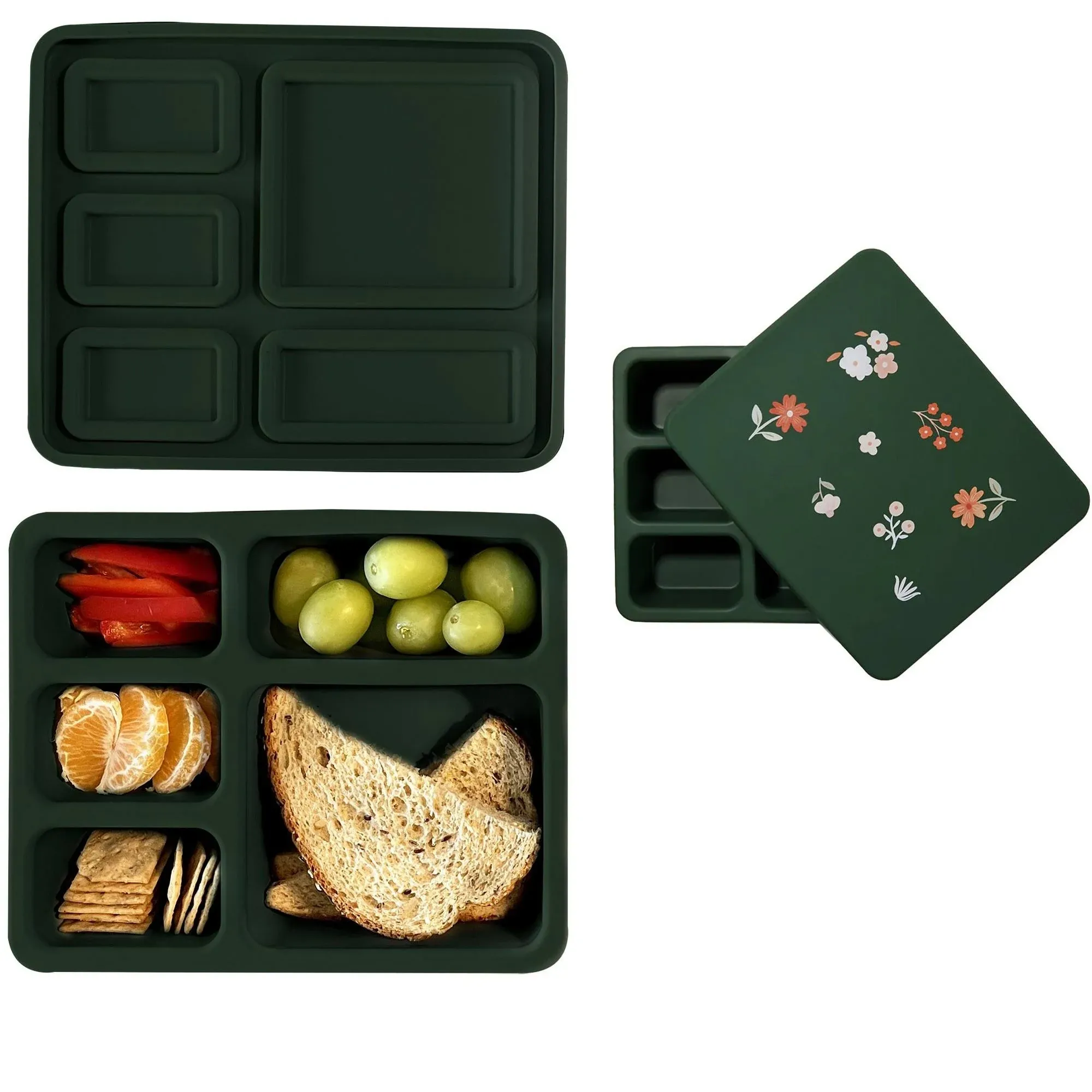 Austin Baby Collection Silicone Bento Box Mini Floral Hunter Green