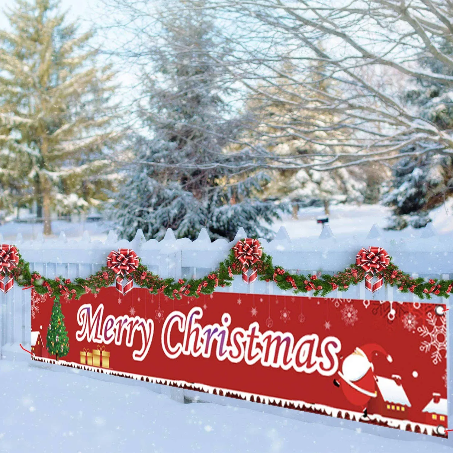 Large Merry Christmas Banner Christmas Banners for Outside Red Xmas Sign Huge...