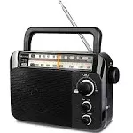 RETEKESS Tr604 Am Fm Radio Portable Transistor Analog Radio \w 3.5MM Earphone Jack Battery Operated By 3 D Cell Batteries Ac Power for Elders (Black)