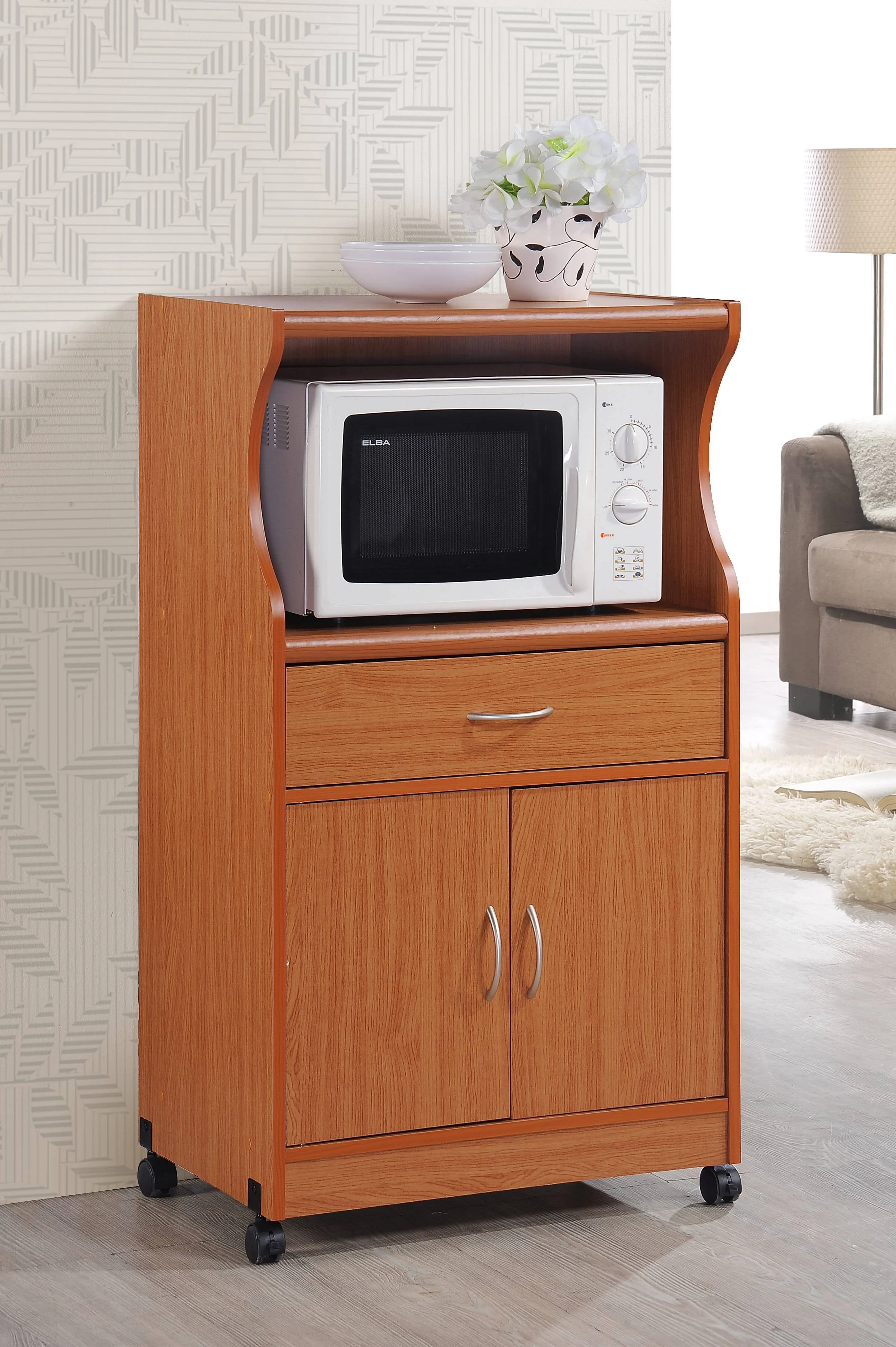 Hodedah Microwave Cart - Beech