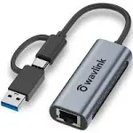 WAVLINK Adattatore USB Ethernet 2.5G, 2500Mbps USB C Ethernet Adapter, Thunderbolt 3 Adattatore Cavo Ethernet, RJ45 Gigabit Ethernet per Mac, Windows e Linux.