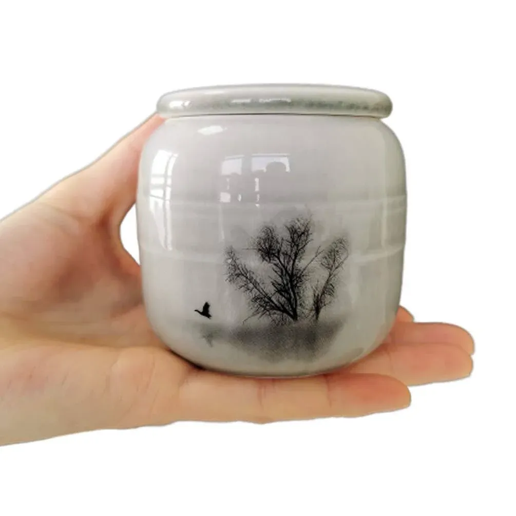 Small Cremation Urns for Human Ashes - Tree of Life Decorative Keepsake Urn with Case, Velvet Pouch - Ceramic Adult Dog Cat Ash Holders Miniature Memorial Funeral Urn for Sharing Ashes