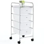 Easyfashion Rolling Storage Trolley Cart with 4 Plastic Drawers On Wheels, White