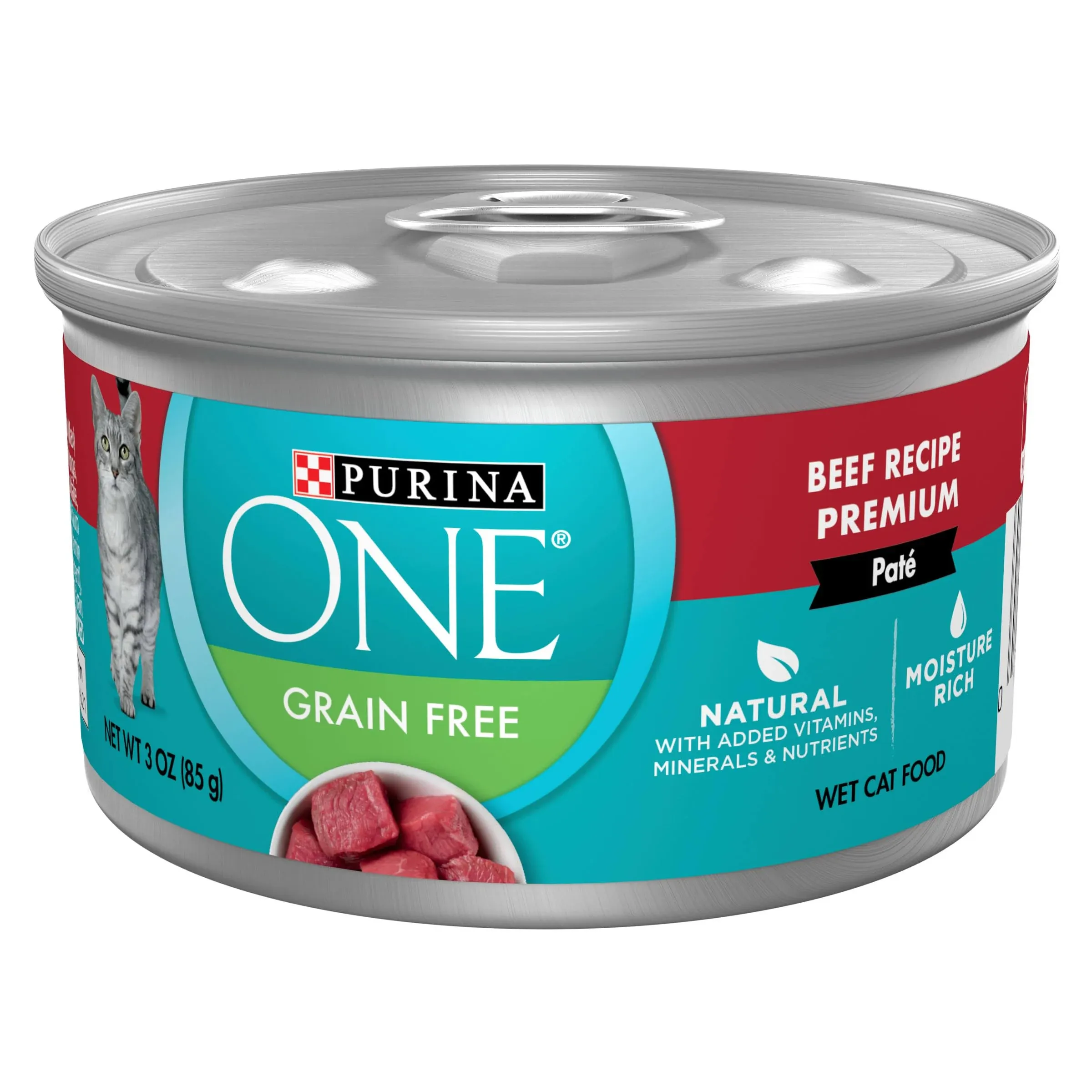 Purina ONE Natural, High Protein, Grain Free Wet Cat Food Pate, Beef Recipe - (24) 3 oz. Pull-Top Cans