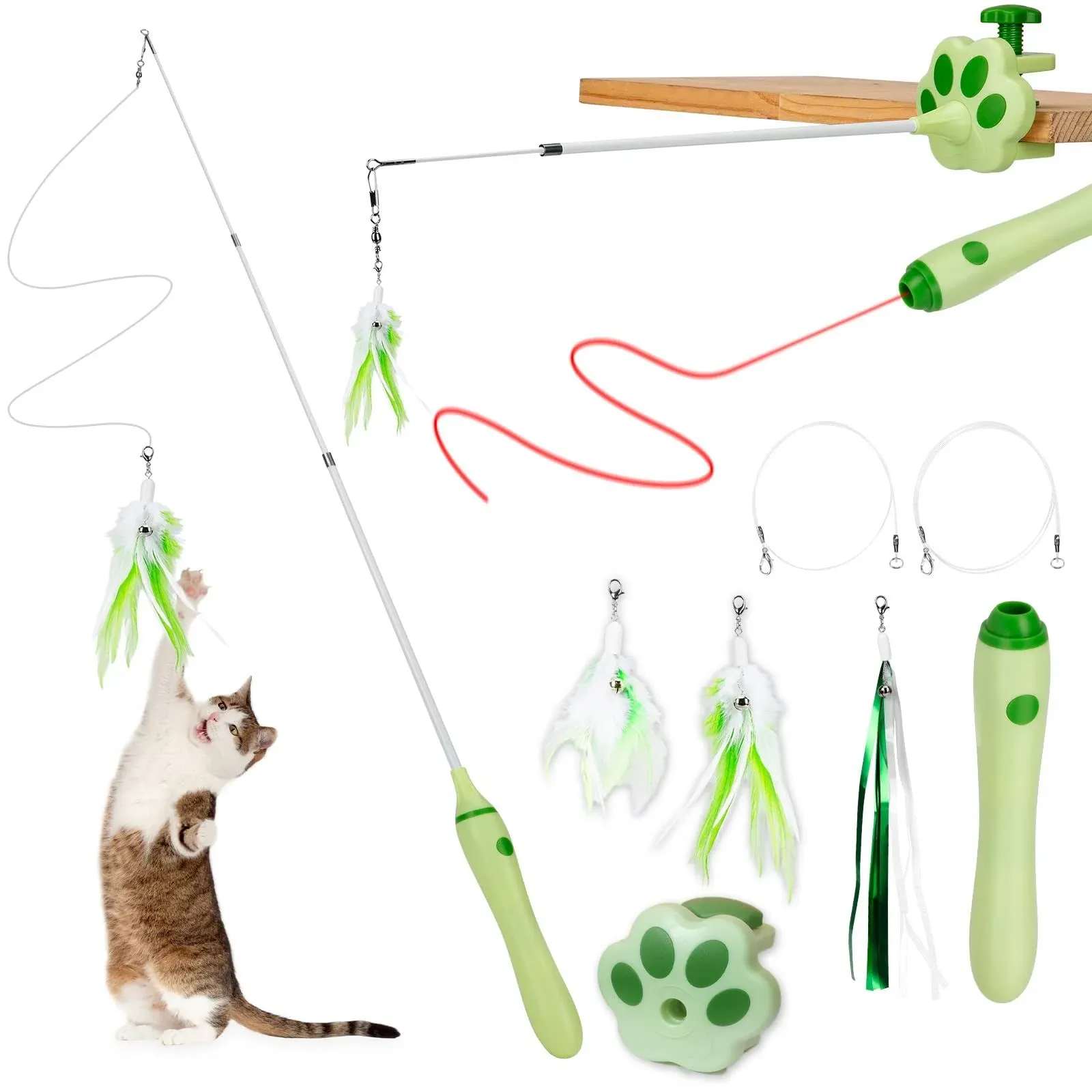 3-in-1 Retractable Cat Wand Toy for Indoor Cats Interactive Cat Feather Toys