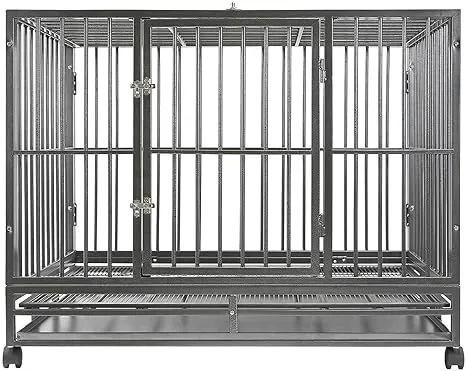 SmithBuilt 42" Large Heavy-Duty Dog Crate Cage - Two-Door Indoor Outdoor Pet & Animal Kennel with Tray - Silver