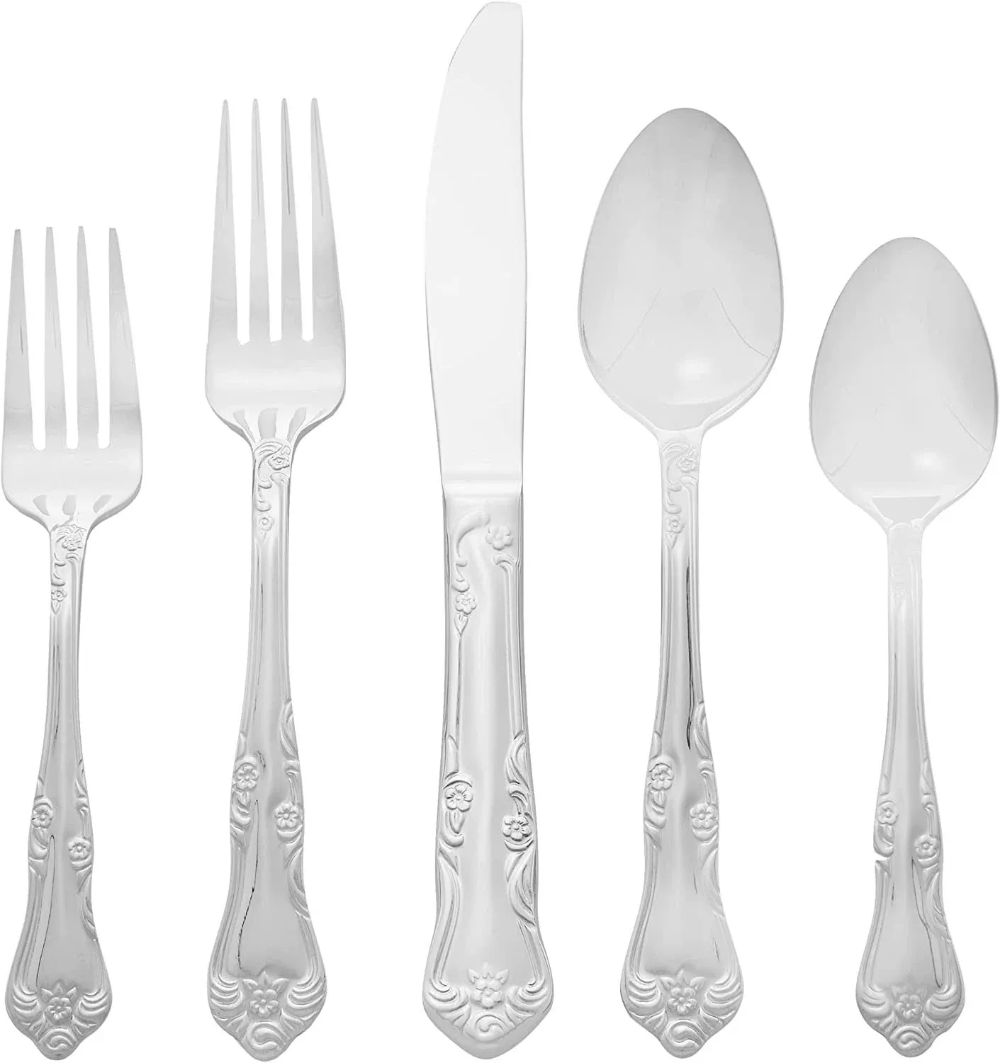 Oneida Azalea 20 Piece Everyday Flatware, Service for 4, 18/0 Stainless Steel, Silverware Set, Dishwasher Safe, Silver