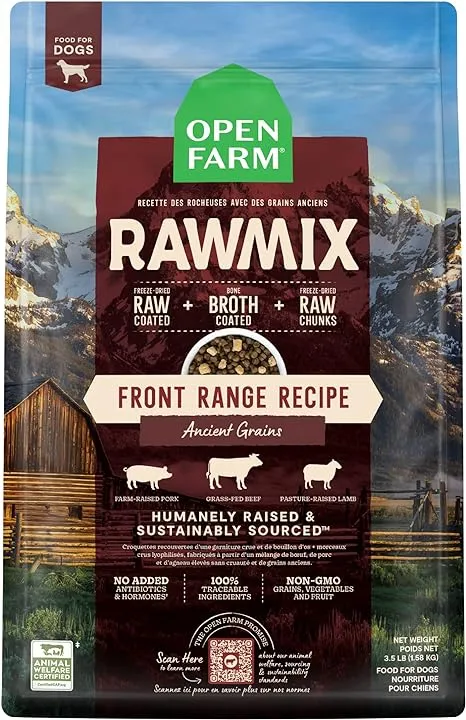 Open Farm RawMix Ancient Grains Front Range Recipe for Dogs, Includes Kibble, Bone Broth, and Freeze Dried Raw, Inspired by The Wild, Humanely Raised Protein and Non-GMO Fruits and Veggies, 3.5 lb