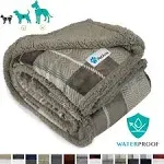 PetAmi Waterproof Dog Blanket, Plaid Taupe, Large