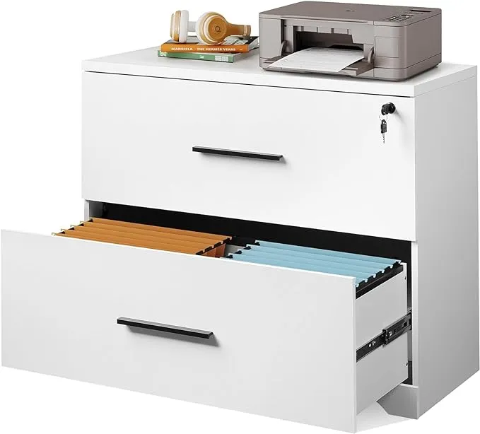 DEVAISE 2-Drawer Wood Lateral File Cabinet with Lock for Home Office, White