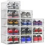 SESENO 12 Pack Shoe Storage Boxes, Clear Plastic Stackable Shoe Organizer Bins