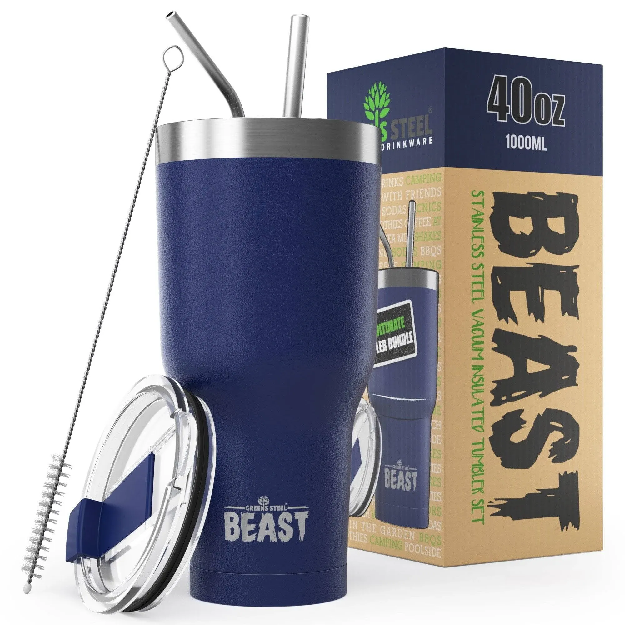 Beast 40 oz Tumbler Stainless Steel Vacuum Insulated Coffee Ice Cup Double Wall Travel Flask (Royal Blue)