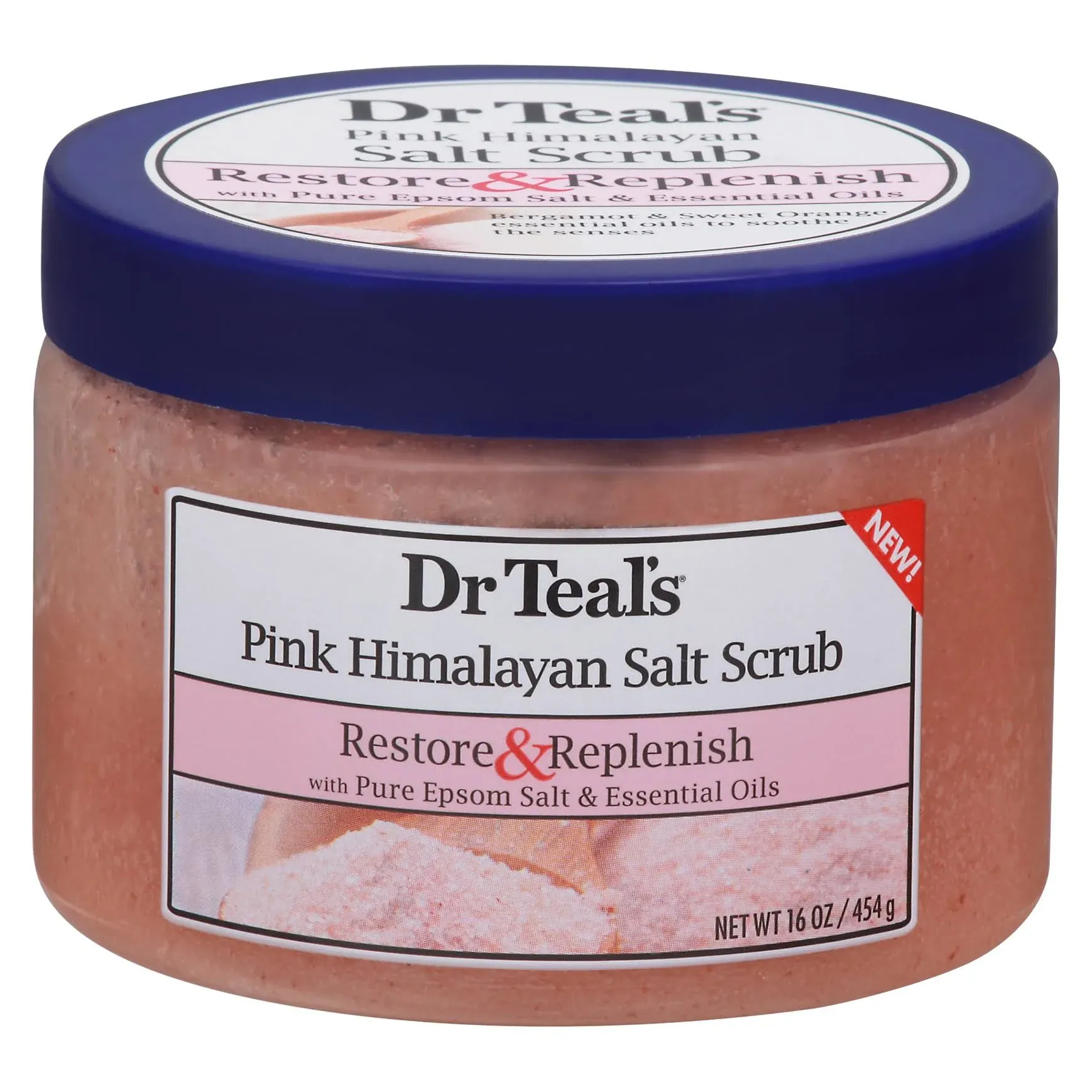 Dr Teal's Body Scrub with Pure Epsom Salt, Restore & Replenish with Pink Himalayan Salt, 16 oz