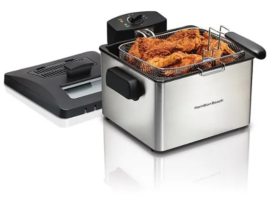 Hamilton Beach 35042 Professional Style Electric Deep Fryer, XL Frying Basket, Lid with View Window, 1800 Watts, 21 Cups / 5 Liters Oil Capacity, Stainless Steel