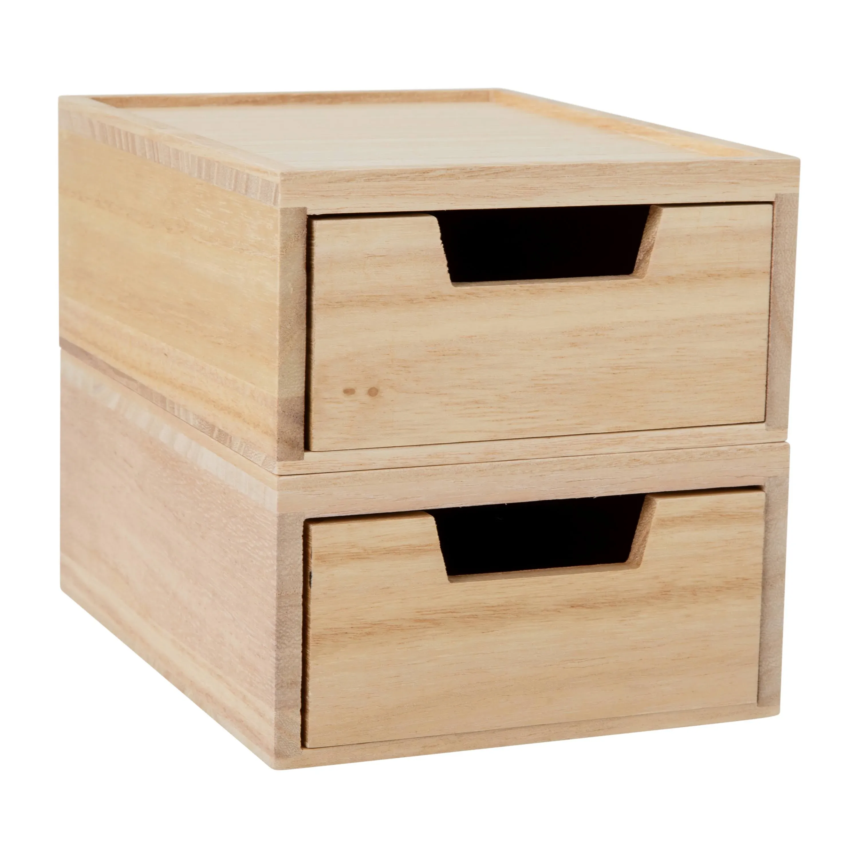 Martha Stewart Weston Stackable Wooden Storage Boxes with Pullout Drawers, Paulownia Wood Storage Organizers, 2 Pack, 5.25" x 7", Light Natural