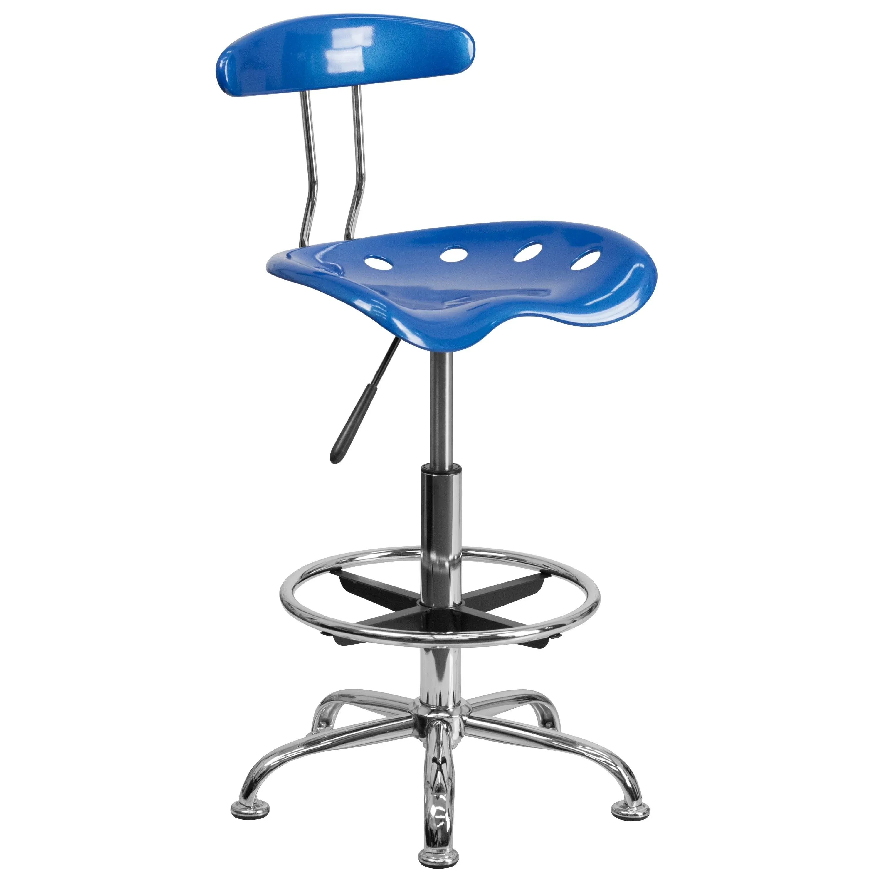 Flash Furniture - Vibrant Chrome Drafting Stool with Tractor Seat - Nautical Blue