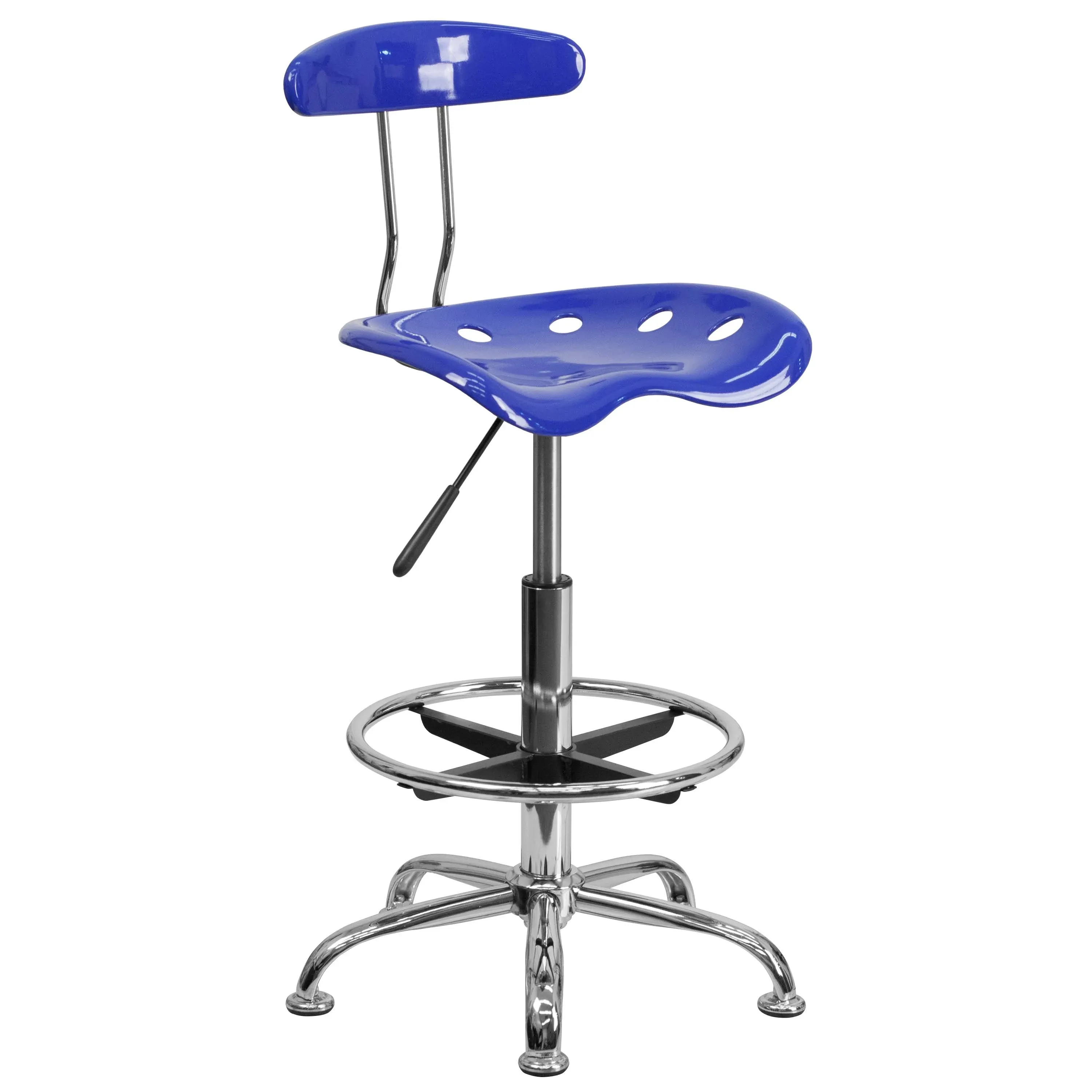 Flash Furniture LF-215-NAUTICALBLUE-GG Blue Heavy Duty Chrome Base Plastic Tractor Seat Swivel Drafting Stool