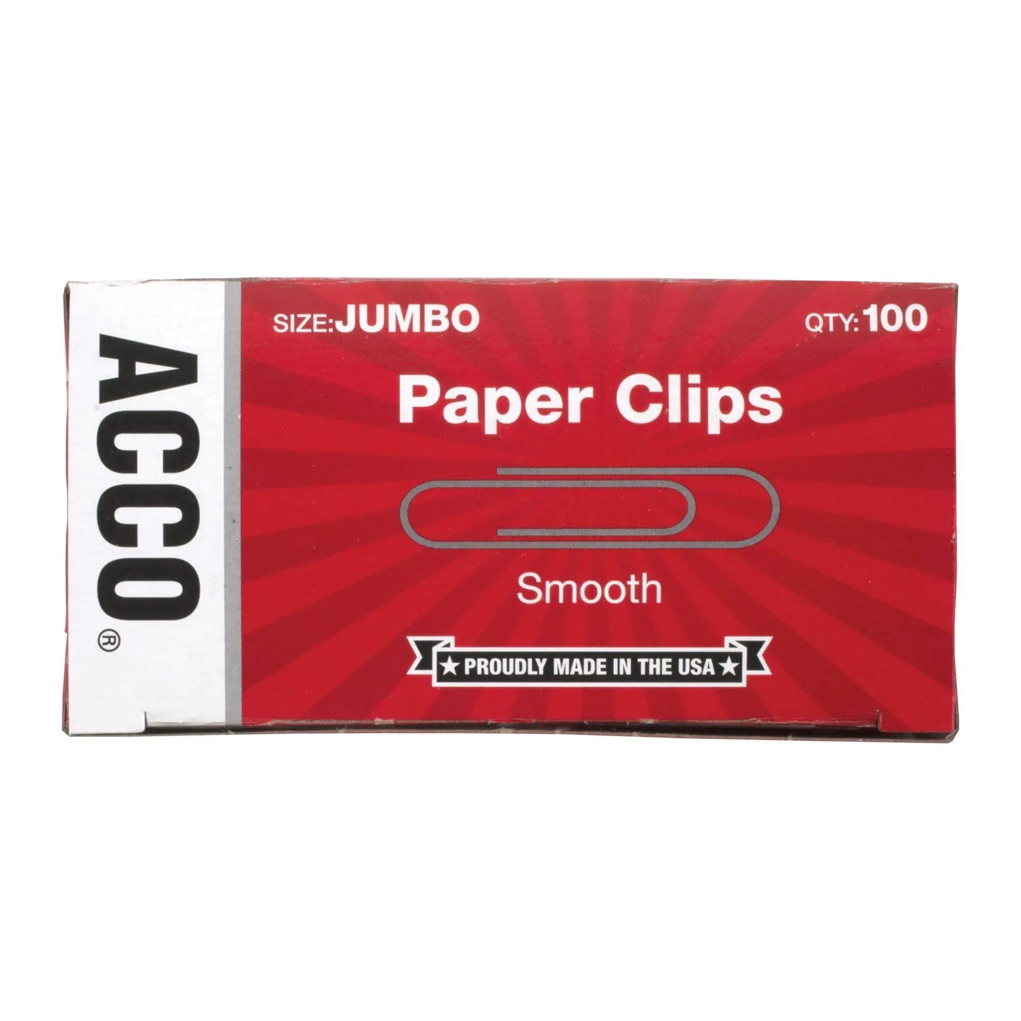 ACCO 72580 Smooth Economy Paper Clip, Steel Wire, Jumbo, Silver, 100/Box, 10 Boxes/Pack (Office Supplies)